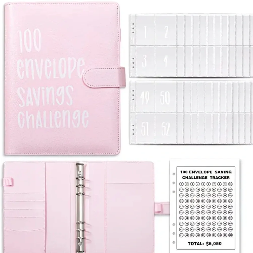 Pink 100 Envelope Savings Challenge Binder